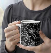 Floral Cups -  Large and Small Ceramic Mugs - 15oz and 11oz Mug Set