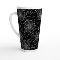 Set of 3 Cups, Floral, 17oz Latte Ceramic Mugs Set - Extra Tall Cup Set