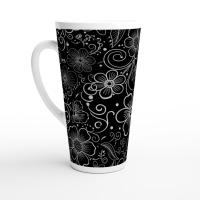 Set of 3 Cups, Floral, 17oz Latte Ceramic Mugs Set - Extra Tall Cup Set