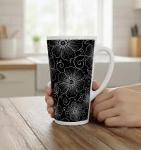 Set of 3 Cups, Floral, 17oz Latte Ceramic Mugs Set - Extra Tall Cup Set