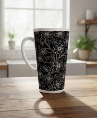 Set of 3 Cups, Floral, 17oz Latte Ceramic Mugs Set - Extra Tall Cup Set
