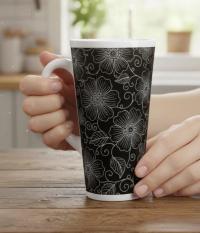 Set of 3 Cups, Floral, 17oz Latte Ceramic Mugs Set - Extra Tall Cup Set