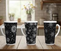 Set of 3 Cups, Floral, 17oz Latte Ceramic Mugs Set - Extra Tall Cup Set