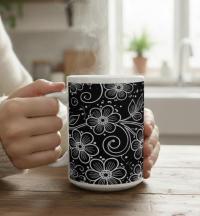 Set of Floral Cups - Light and Dark - Large 15oz Ceramic Mugs