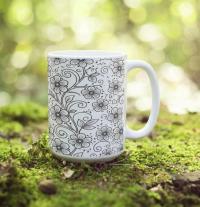 Set of Floral Cups - Light and Dark - Large 15oz Ceramic Mugs