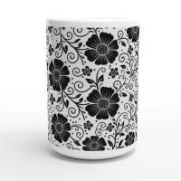Set of Floral Cups - Light and Dark - Large 15oz Ceramic Mugs