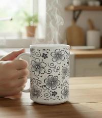 Set of Floral Cups - Light and Dark - Large 15oz Ceramic Mugs