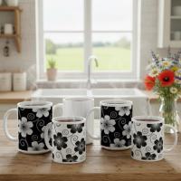 Set of Floral Cups - Light and Dark - Large 15oz Ceramic Mugs