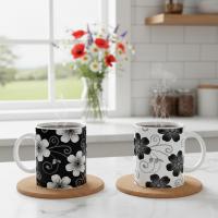 Set of Floral Cups - Light and Dark - Large 15oz Ceramic Mugs