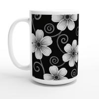 Set of Floral Cups - Light and Dark - Large 15oz Ceramic Mugs