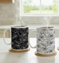 Set of Floral Cups - Light and Dark - Large 15oz Ceramic Mugs