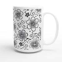 Set of 3 Big Mugs, Floral Cup Set, Large 15 oz