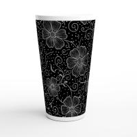 Set of 3 Cups, Floral, 17oz Latte Ceramic Mugs Set - Extra Tall Cup Set