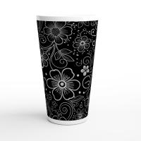 Set of 3 Cups, Floral, 17oz Latte Ceramic Mugs Set - Extra Tall Cup Set