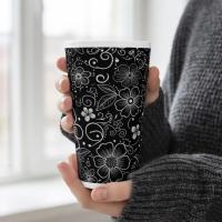 Set of 3 Cups, Floral, 17oz Latte Ceramic Mugs Set - Extra Tall Cup Set