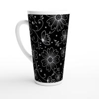 Set of 3 Cups, Floral, 17oz Latte Ceramic Mugs Set - Extra Tall Cup Set
