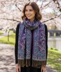 Reversible Soft Pashmina Shawl & Scarf for Women, Jacquard Brocade, Shawl, Sarong or Head Wraps