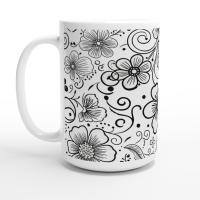 Set of Big Mugs, Floral Cup Set, Large 15 oz Matching Cups