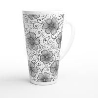Set of 3 Cups, Floral, 17oz Latte Ceramic Mugs Set - Extra Tall Cup Set