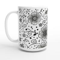 Set of Big Mugs, Floral Cup Set, Large 15 oz Matching Cups