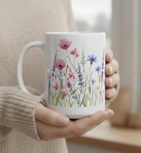Set of Big Mugs, Floral Cup Set, 15 oz