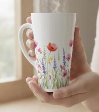 Set of Latte Mugs, Floral Cup Set, 17 oz