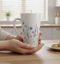 Set of Latte Mugs, Floral Cup Set, 17 oz