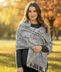 Soft Pashmina Shawl & Scarf for Women, Jacquard Brocade, Shawl, Sarong or Head Wraps