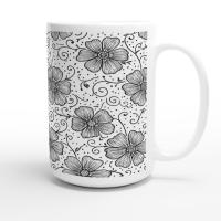 Set of Big Mugs, Floral Cup Set, Large 15 oz Matching Cups