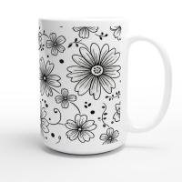 Set of Big Mugs, Floral Cup Set, Large 15 oz Matching Cups