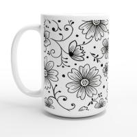 Set of Big Mugs, Floral Cup Set, Large 15 oz Matching Cups
