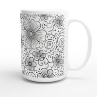 Set of Big Mugs, Floral Cup Set, Large 15 oz Matching Cups