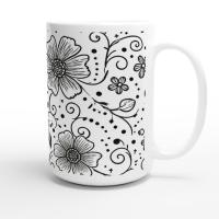 Set of Big Mugs, Floral Cup Set, Large 15 oz Matching Cups