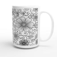 Set of Big Mugs, Floral Cup Set, Large 15 oz Matching Cups