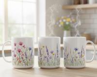 Set of Big Mugs, Floral Cup Set, 15 oz