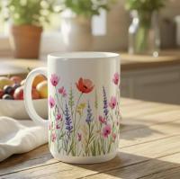 Set of Big Mugs, Floral Cup Set, 15 oz