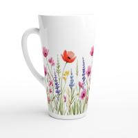 Set of Latte Mugs, Floral Cup Set, 17 oz
