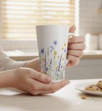 Set of Latte Mugs, Floral Cup Set, 17 oz