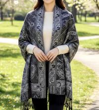 Reversible Soft Pashmina Shawl & Scarf for Women, Jacquard Brocade, Shawl, Sarong or Head Wraps