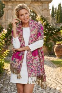 Shiny Pashmina Shawl & Scarf for Women, Jacquard Brocade, Head Wraps