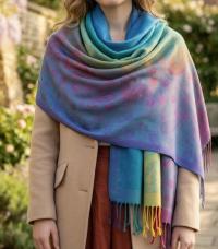 Rainbow Shawl, Soft Pashmina Shawl & Scarf for Women, Jacquard Brocade, Head Wraps