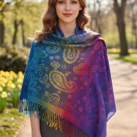 Rainbow Paisley Shawl, Woven Pashmina Wrap, Bohemian Scarf for Women