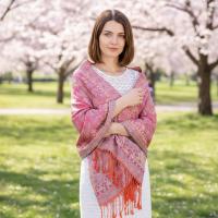 Soft Pashmina Shawl & Scarf for Women, Jacquard Brocade, Lightweight Blanket Shawl