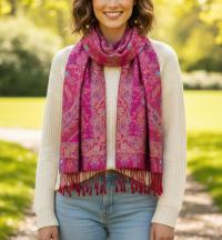 Reversible Soft Pashmina Shawl & Scarf for Women, Jacquard Brocade, Shawl, Sarong or Head Wraps