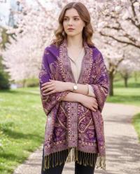 Reversible Soft Pashmina Shawl & Scarf for Women, Jacquard Brocade, Shawl, Sarong or Head Wraps