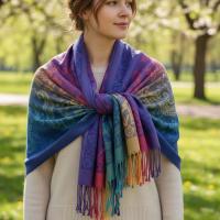 Rainbow Paisley Shawl, Woven Pashmina Wrap, Bohemian Scarf for Women