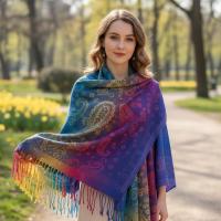 Rainbow Paisley Shawl, Woven Pashmina Wrap, Bohemian Scarf for Women