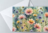 Floral Watercolor Greeting Cards, Set of 3, Blank Inside (5x7 inch)