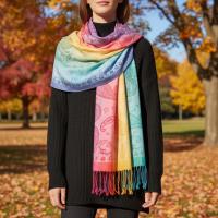 Rainbow Shawl, Soft Pashmina Shawl & Scarf for Women, Jacquard Brocade, Head Wraps