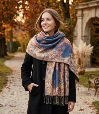 Shiny Pashmina Shawl & Scarf for Women, Jacquard Brocade, Head Wraps